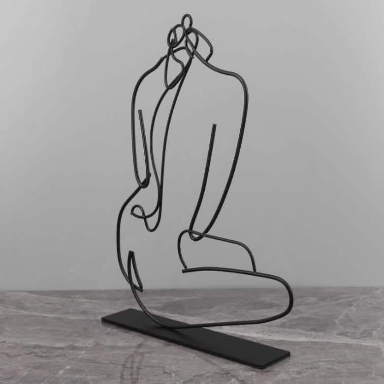 Abstract Line Art Metal Sculpture – Modern Minimalist Character Ornament - Black -