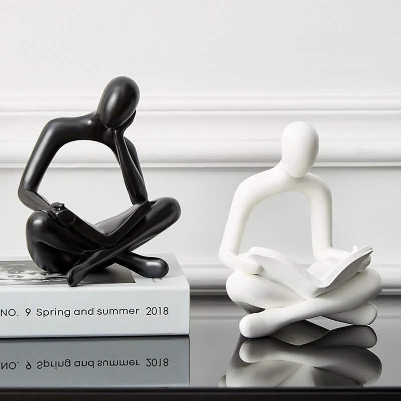 Abstract Meditation Resin Sculpture – Modern Minimalist Figurine - Black -