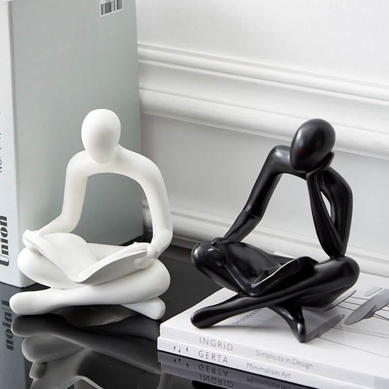 Abstract Meditation Resin Sculpture – Modern Minimalist Figurine - Black -
