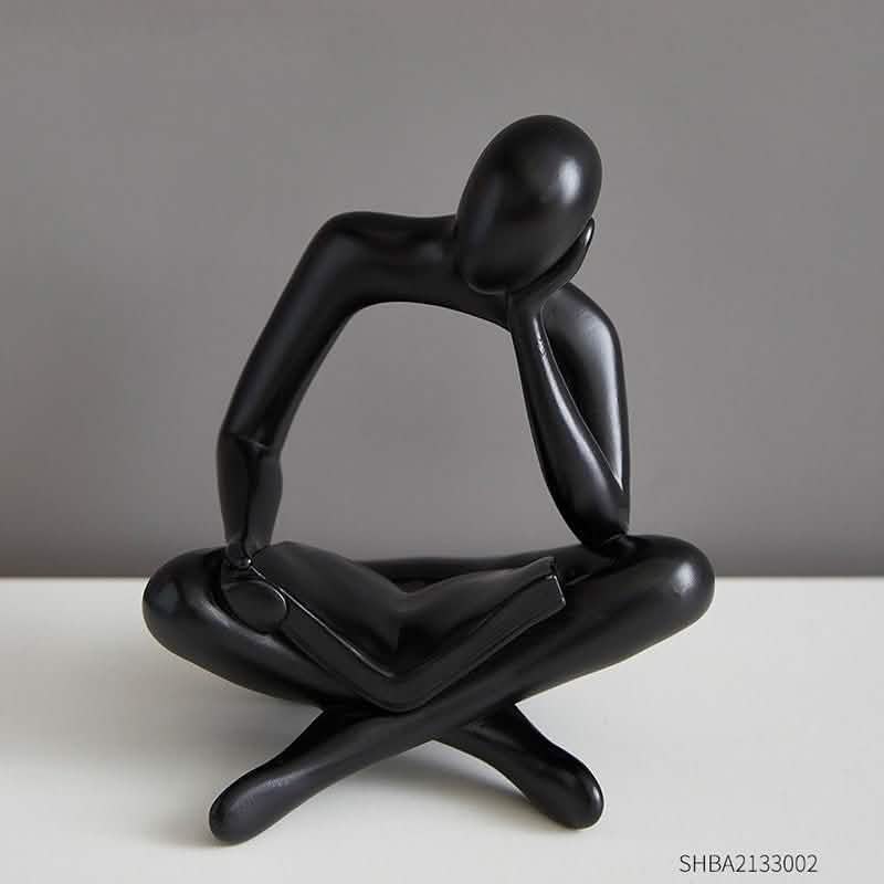 Abstract Meditation Resin Sculpture – Modern Minimalist Figurine - Black -