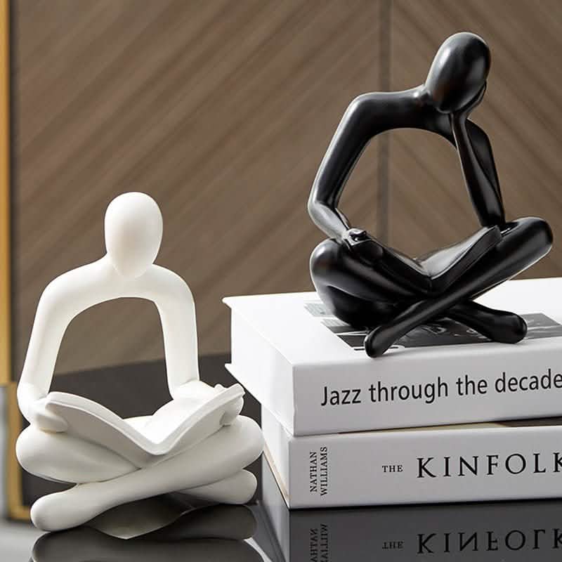 Abstract Meditation Resin Sculpture – Modern Minimalist Figurine - Black -
