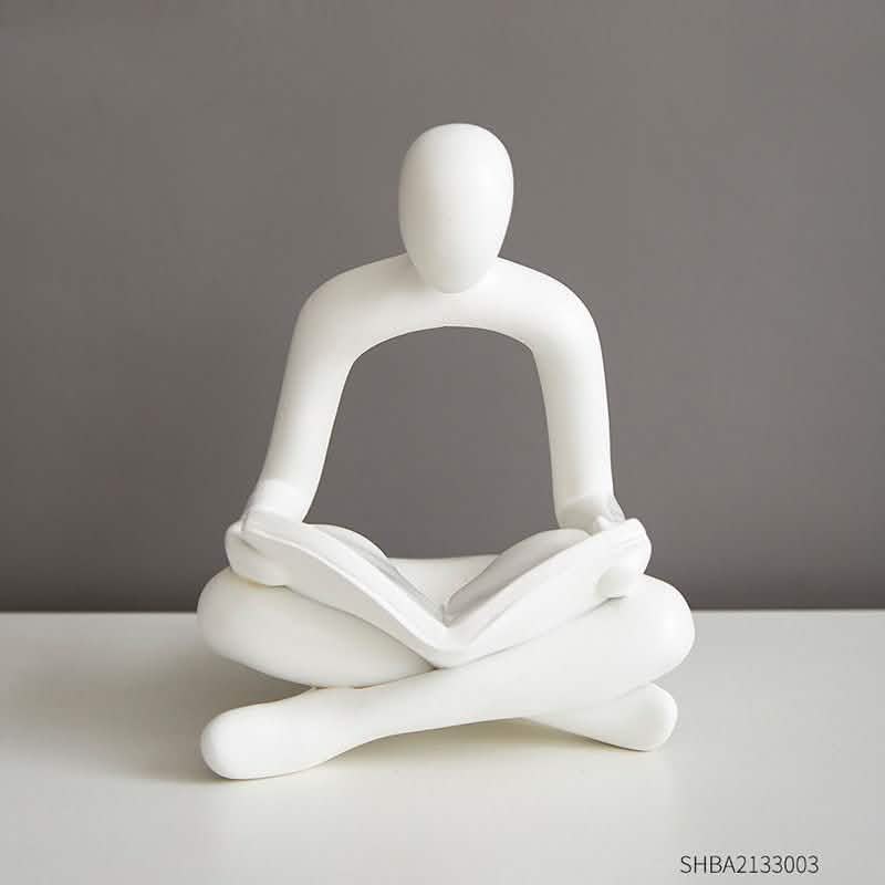 Abstract Meditation Resin Sculpture – Modern Minimalist Figurine - White -