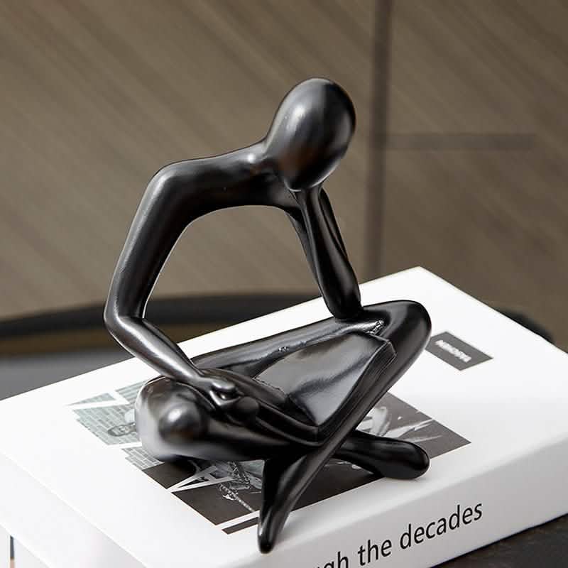 Abstract Meditation Resin Sculpture – Modern Minimalist Figurine - Black -