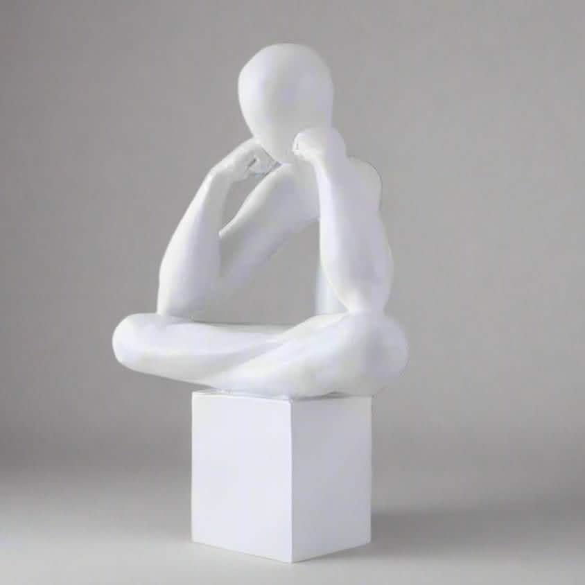 Abstract Resin Sculpture – Modern Minimalist Meditative Figurine - White -