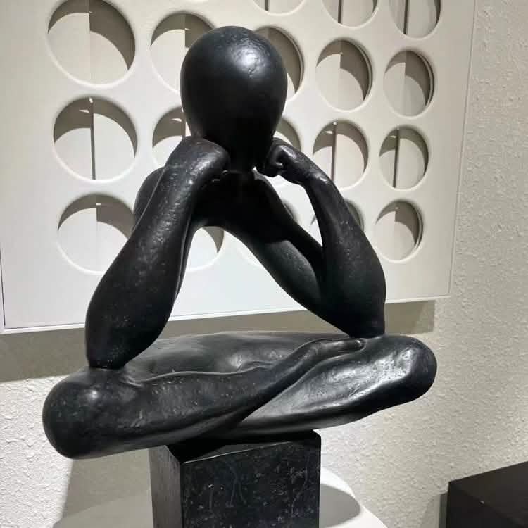 Abstract Resin Sculpture – Modern Minimalist Meditative Figurine - Black -