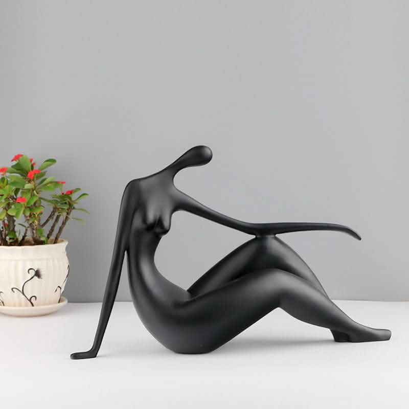 Abstract Sitting Character Resin Sculptures – Modern Minimalist Ornaments (Black, White, Red) - Black Reclining -