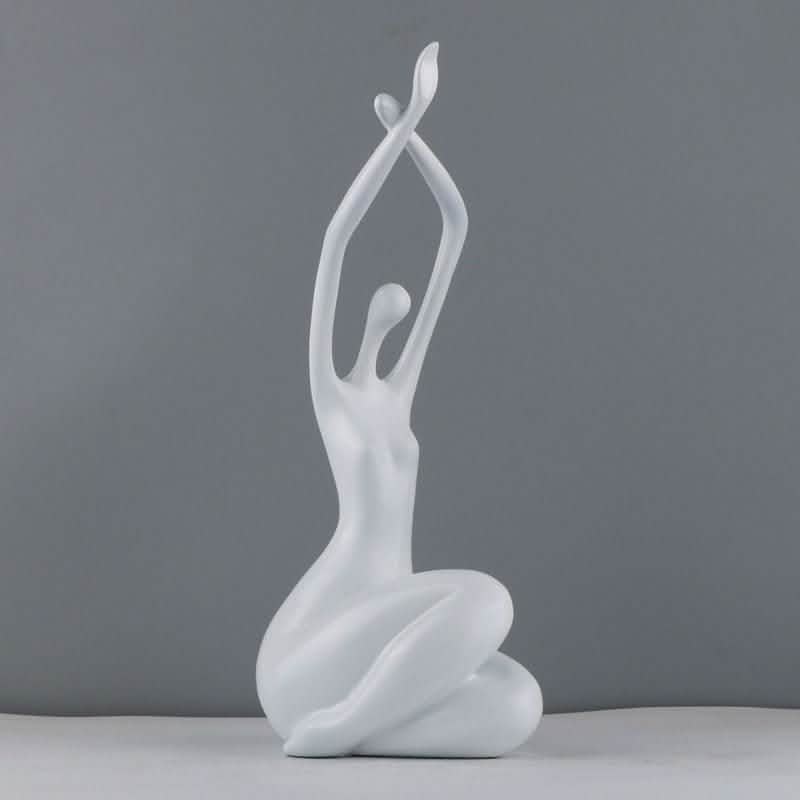 Abstract Sitting Character Resin Sculptures – Modern Minimalist Ornaments (Black, White, Red) - White Stretch -