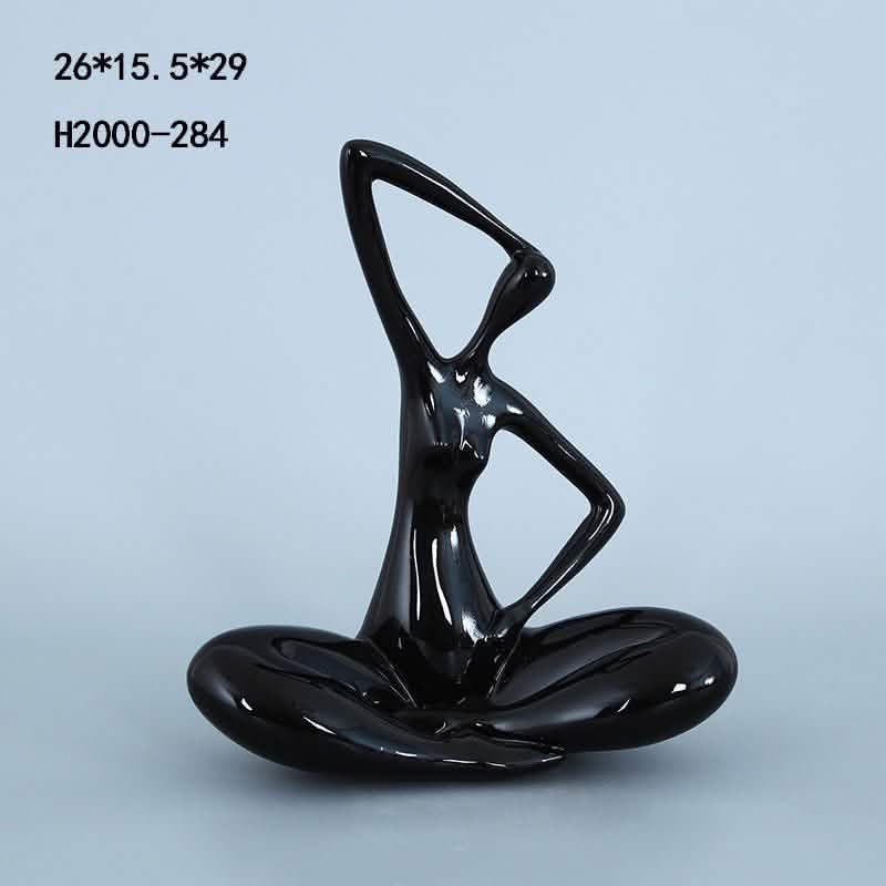 Abstract Sitting Character Resin Sculptures – Modern Minimalist Ornaments (Black, White, Red) - Black Reclining -