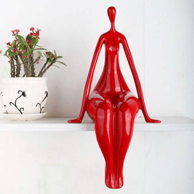 Abstract Sitting Character Resin Sculptures – Modern Minimalist Ornaments (Black, White, Red) - Black Reclining -