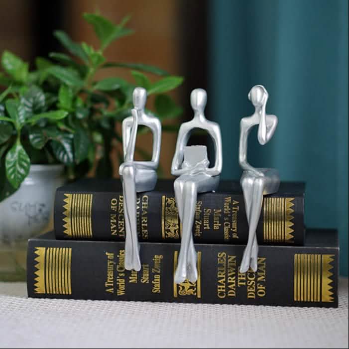 Abstract Sitting Figures Resin Sculpture Set – Modern Three - Piece Décor - Black Set -