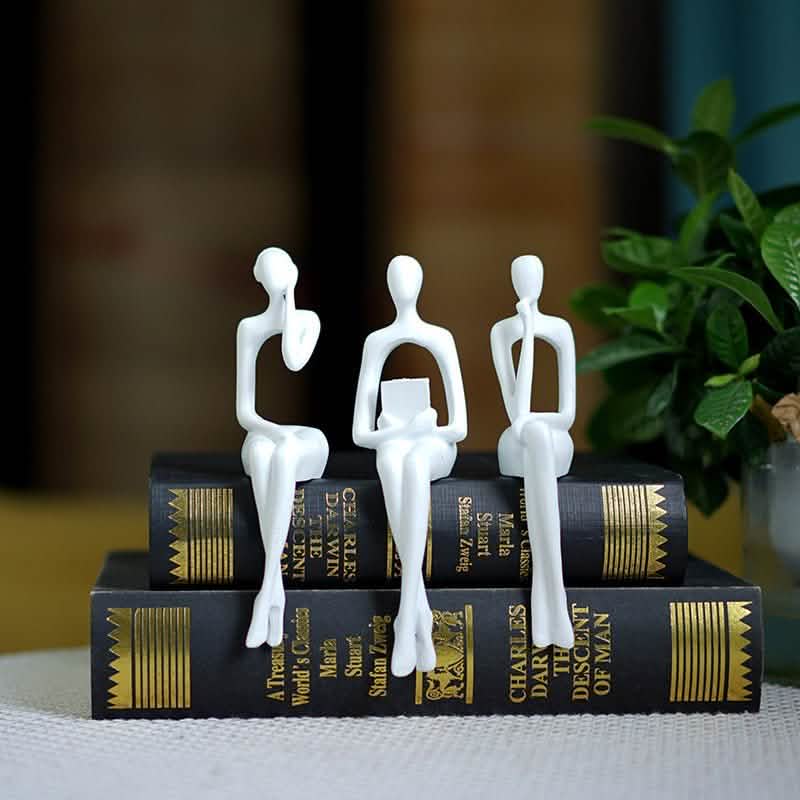 Abstract Sitting Figures Resin Sculpture Set – Modern Three - Piece Décor - Black Set -