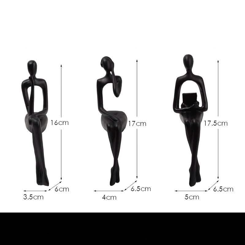 Abstract Sitting Figures Resin Sculpture Set – Modern Three - Piece Décor - Black Set -