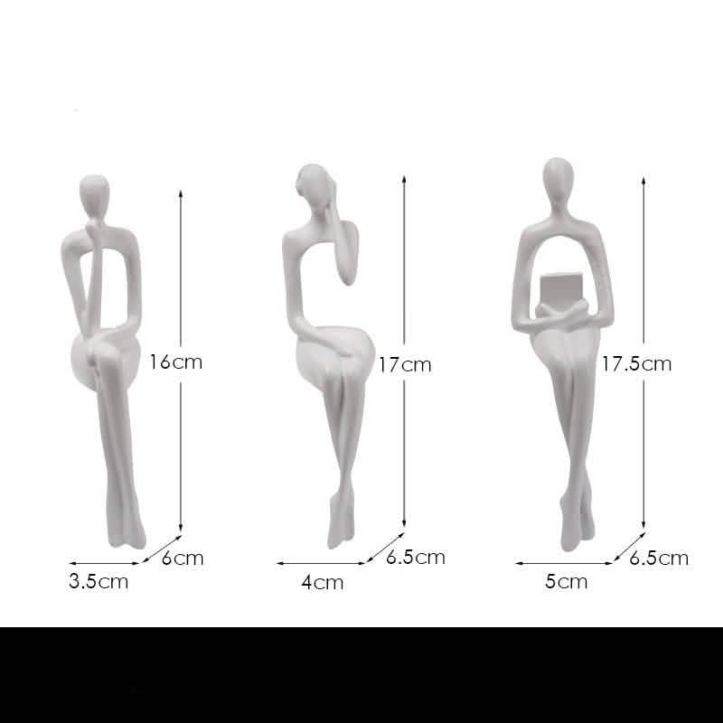 Abstract Sitting Figures Resin Sculpture Set – Modern Three - Piece Décor - White Set -