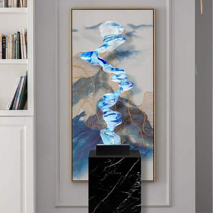 Abstract Spiral Resin Sculpture with Black Marble Base – Modern Decorative Art Ornament - Bright Gold - 92 cm -