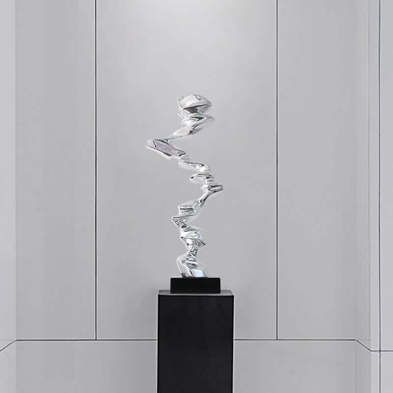 Abstract Spiral Resin Sculpture with Black Marble Base – Modern Decorative Art Ornament - Bright Gold - 92 cm -