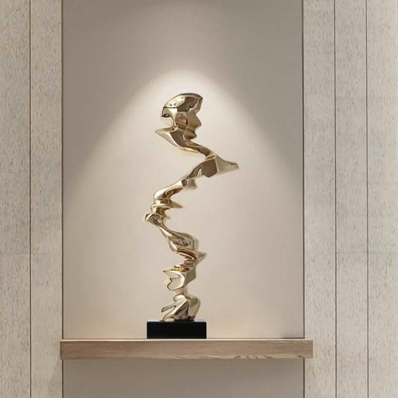 Abstract Spiral Resin Sculpture with Black Marble Base – Modern Decorative Art Ornament - Bright Gold - 92 cm -