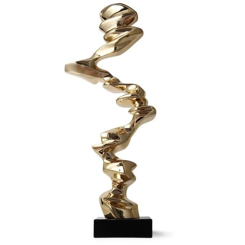 Abstract Spiral Resin Sculpture with Black Marble Base – Modern Decorative Art Ornament - Bright Gold - 92 cm -