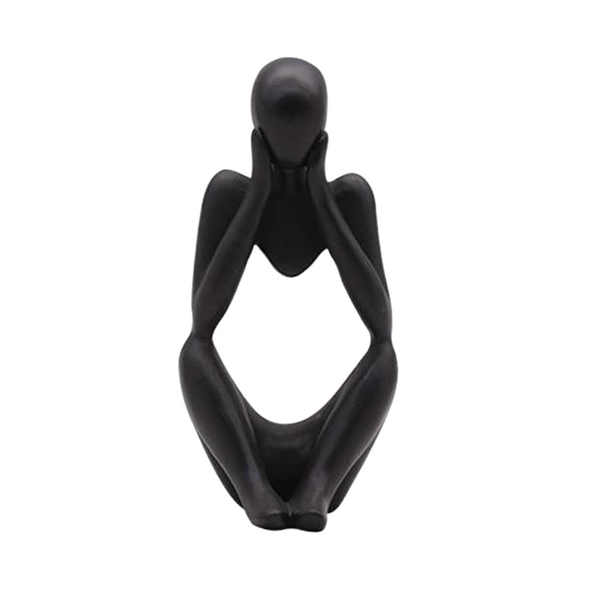 Abstract Thinker Resin Sculpture – Modern Artistic Ornaments in Black, White & Gold - C - Black -
