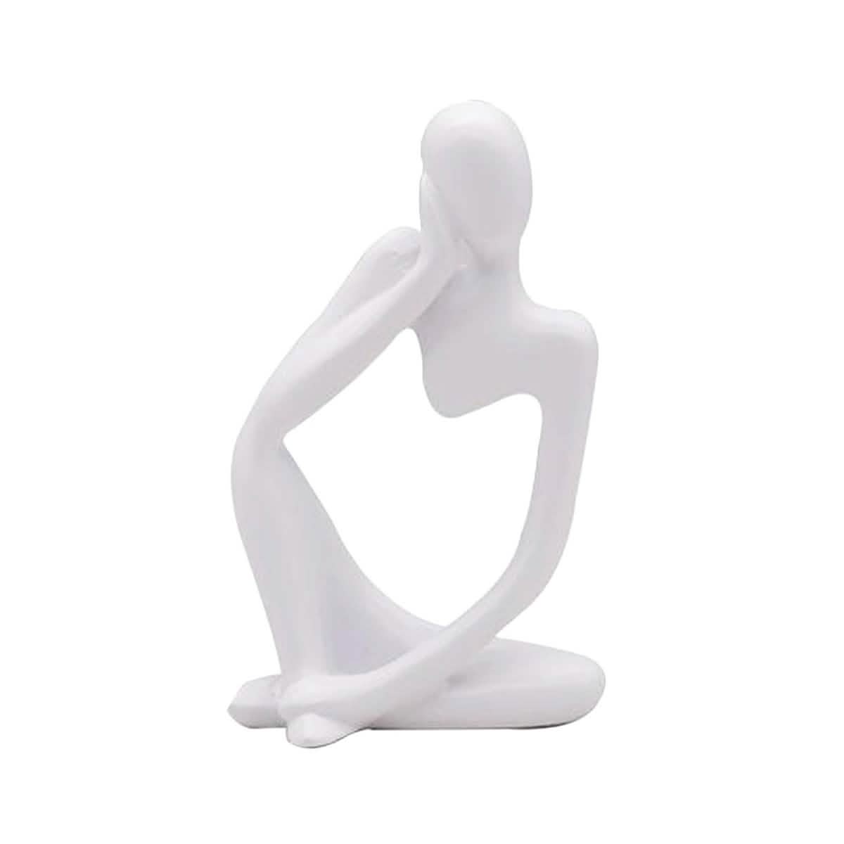Abstract Thinker Resin Sculpture – Modern Artistic Ornaments in Black, White & Gold - B - White -