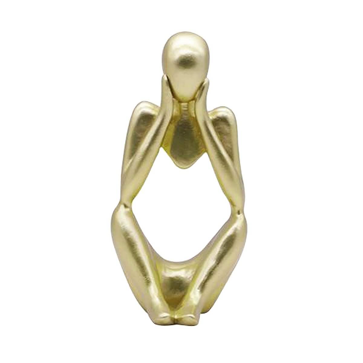 Abstract Thinker Resin Sculpture – Modern Artistic Ornaments in Black, White & Gold - C - Gold -