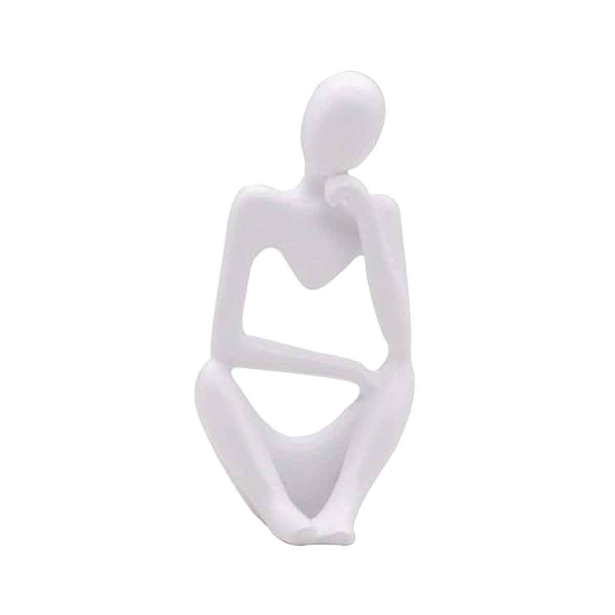 Abstract Thinker Resin Sculpture – Modern Artistic Ornaments in Black, White & Gold - A - White -
