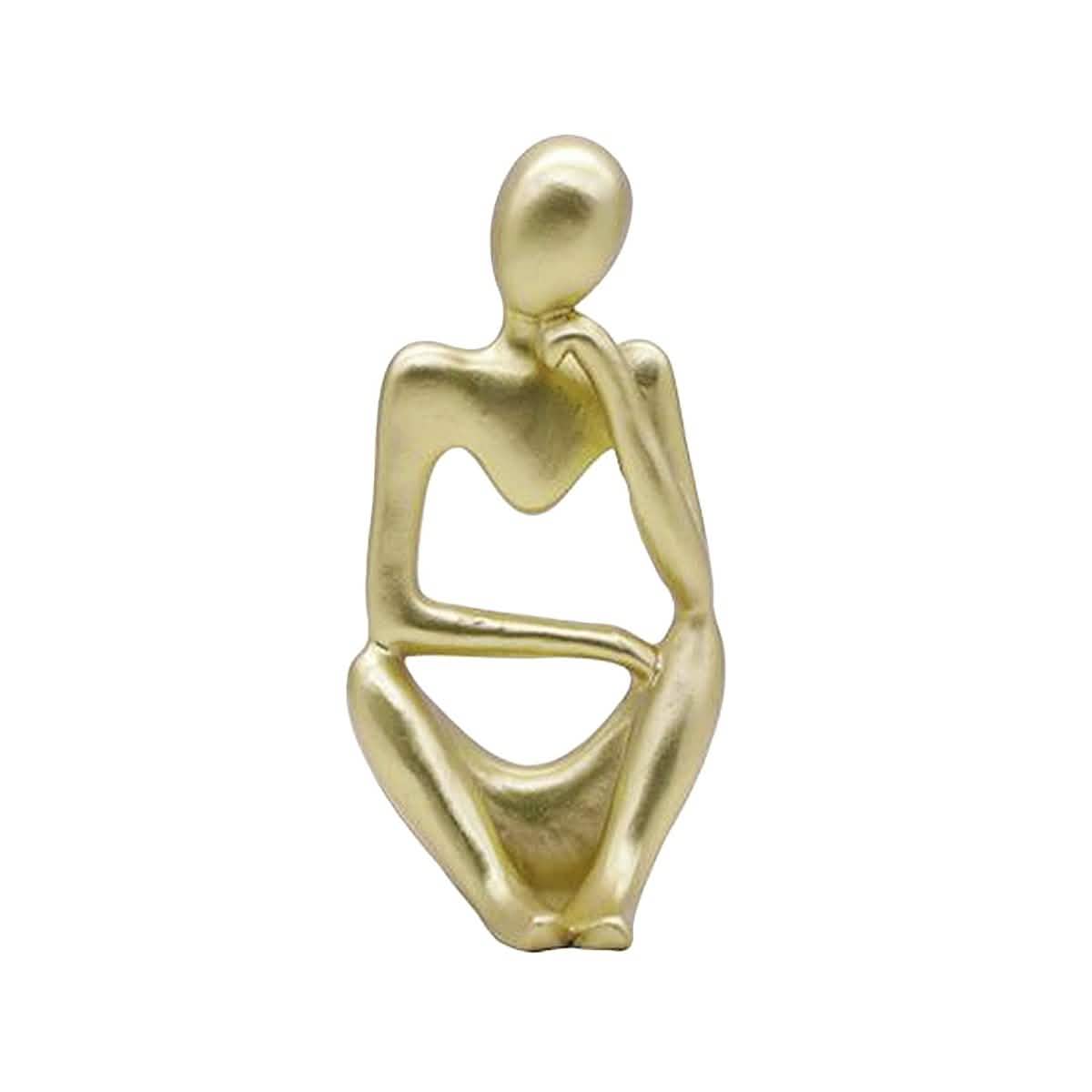 Abstract Thinker Resin Sculpture – Modern Artistic Ornaments in Black, White & Gold - A - Gold -