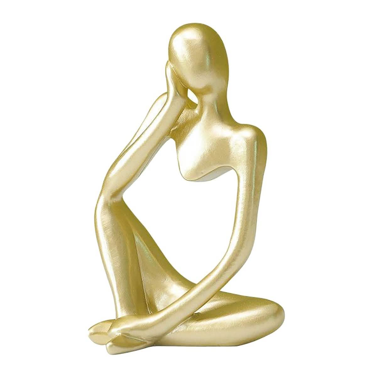 Abstract Thinker Resin Sculpture – Modern Artistic Ornaments in Black, White & Gold - B - Gold -