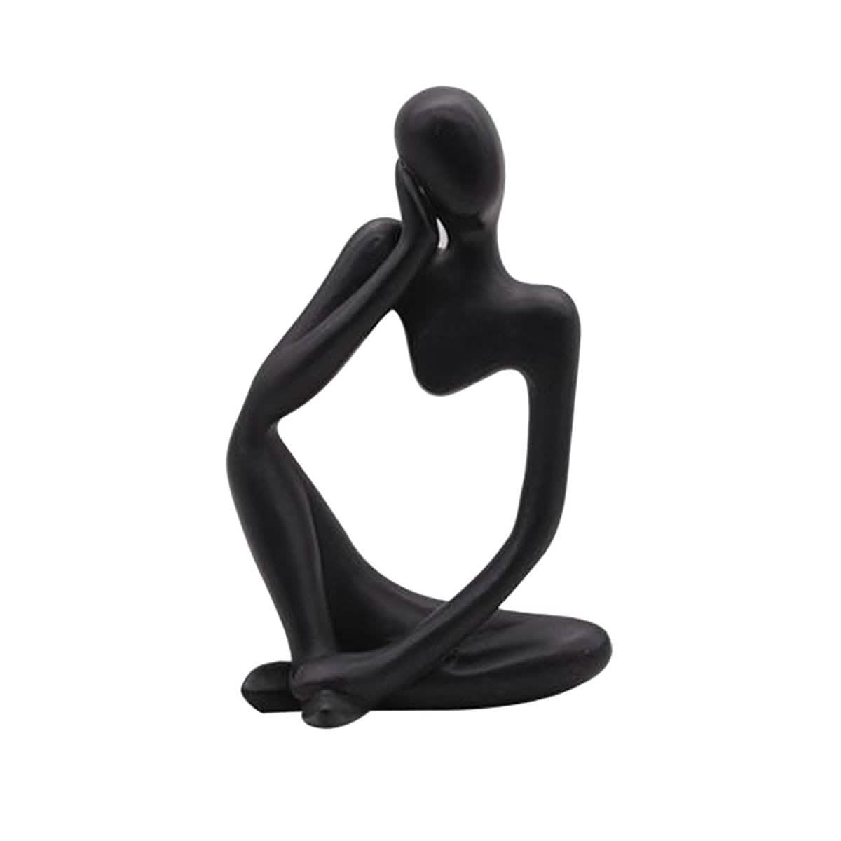 Abstract Thinker Resin Sculpture – Modern Artistic Ornaments in Black, White & Gold - B - Black -