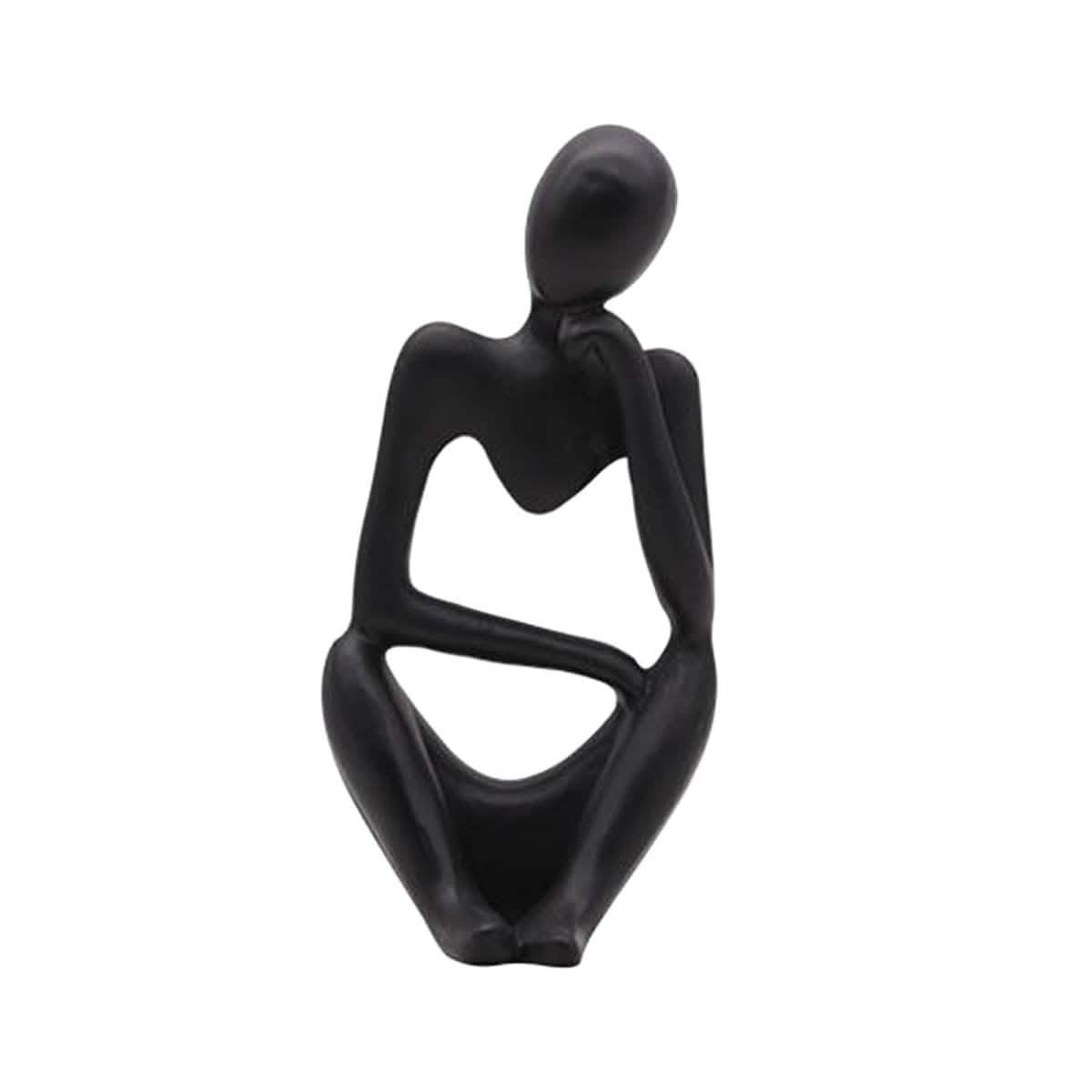 Abstract Thinker Resin Sculpture – Modern Artistic Ornaments in Black, White & Gold - A - Black -