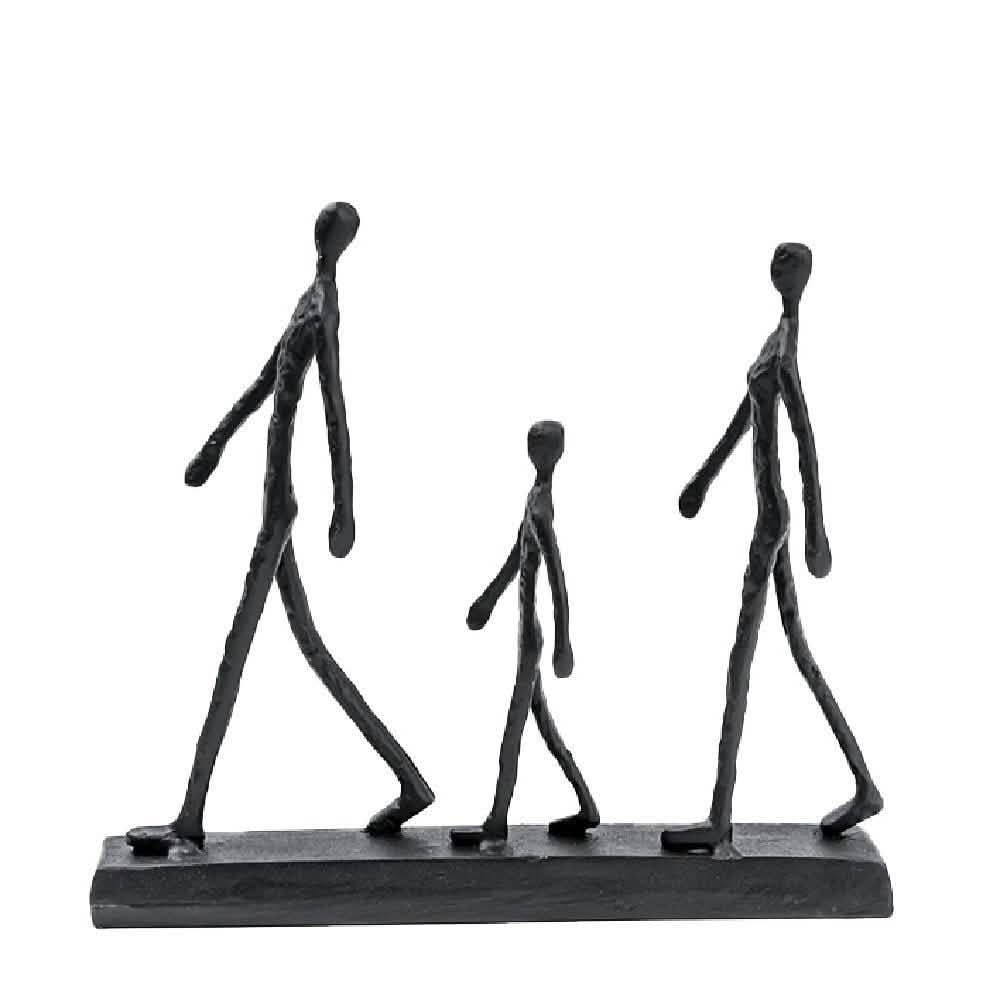 Abstract Walking Family Sculpture – Modern Resin Figurine Décor - 25.4X5.3X21.8cm - Black -
