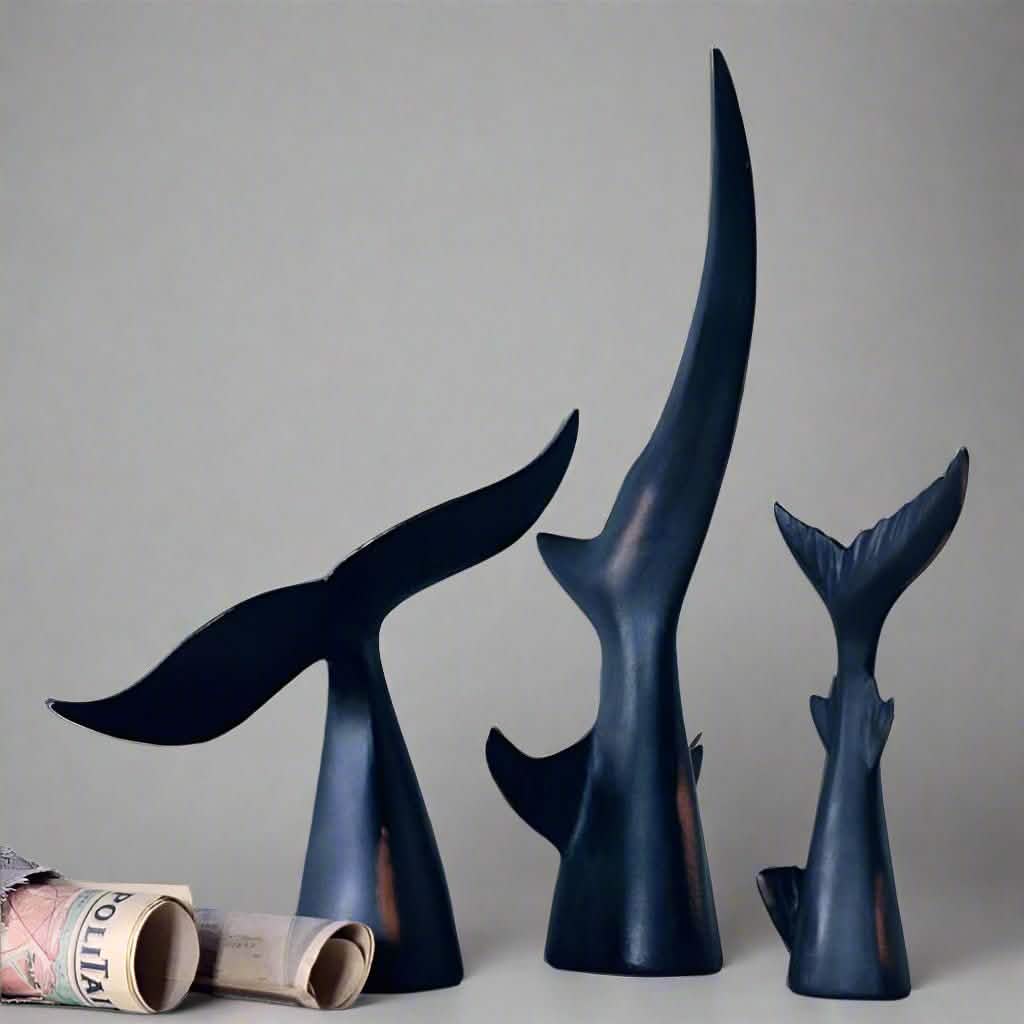 Abstract Whale Tail Resin Sculptures – Modern Ocean - Inspired Home Décor Ornaments - Rising Wave Tail -