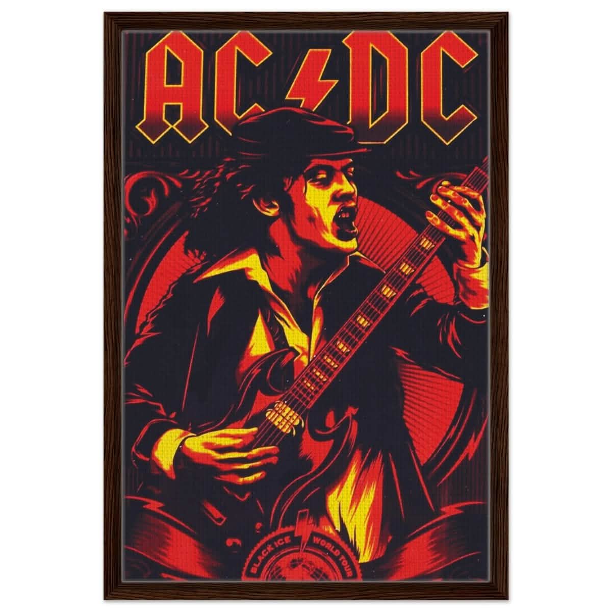 AC/DC – Black Ice World Tour Tribute Artwork - 50x75 cm / 20x30″ - Framed Canvas - Dark wood frame