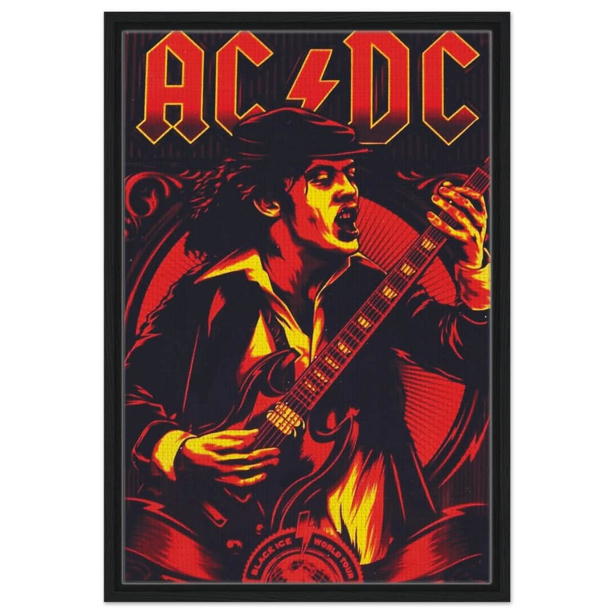 AC/DC – Black Ice World Tour Tribute Artwork - 50x75 cm / 20x30″ - Framed Canvas - Black frame