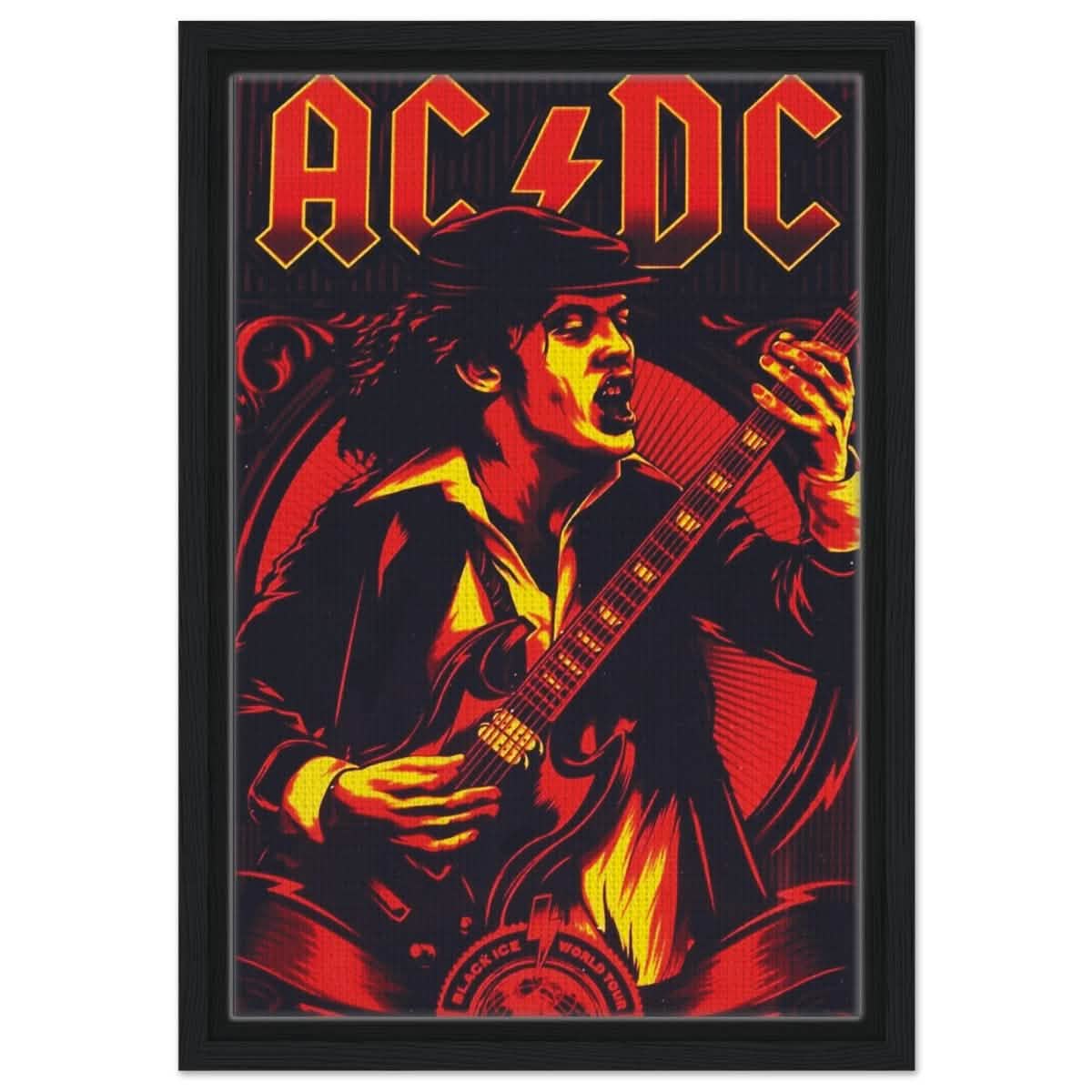 AC/DC – Black Ice World Tour Tribute Artwork - 30x45 cm / 12x18″ - Framed Canvas - Black frame