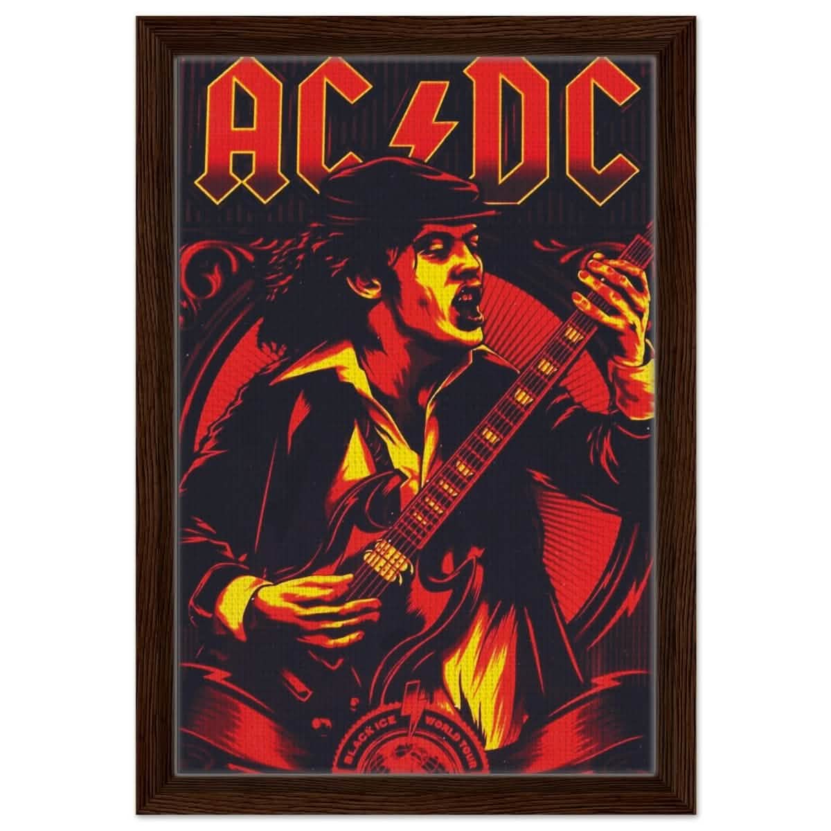 AC/DC – Black Ice World Tour Tribute Artwork - 30x45 cm / 12x18″ - Framed Canvas - Dark wood frame