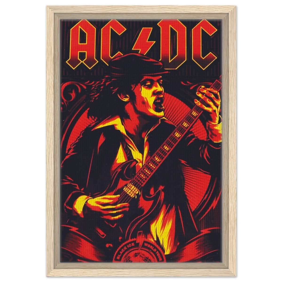 AC/DC – Black Ice World Tour Tribute Artwork - 30x45 cm / 12x18″ - Framed Canvas - Wood frame