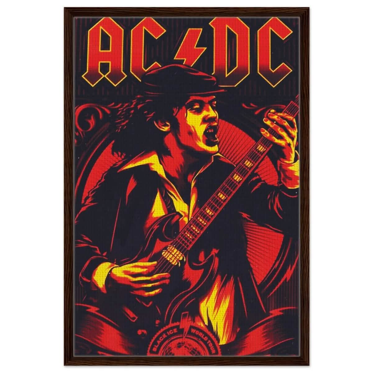 AC/DC – Black Ice World Tour Tribute Artwork - 60x90 cm / 24x36″ - Framed Canvas - Dark wood frame