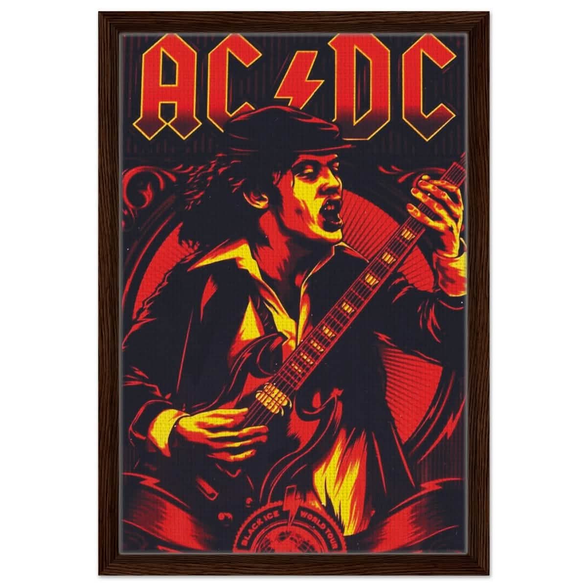 AC/DC – Black Ice World Tour Tribute Artwork - 40x60 cm / 16x24″ - Framed Canvas - Dark wood frame
