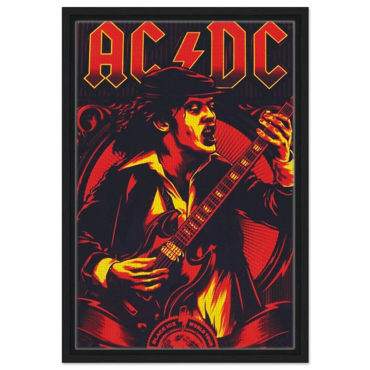 AC/DC – Black Ice World Tour Tribute Artwork - 40x60 cm / 16x24″ - Framed Canvas - Black frame