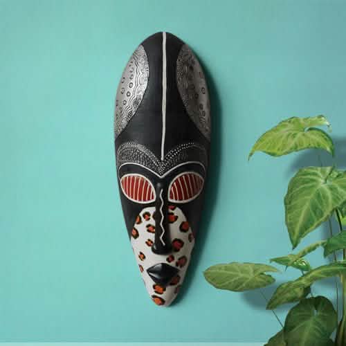 African Resin Wall Mask Décor – Handcrafted Tribal Style Ornaments - C -