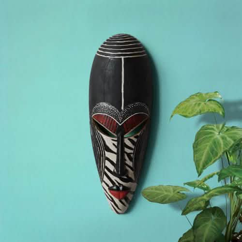 African Resin Wall Mask Décor – Handcrafted Tribal Style Ornaments - A -