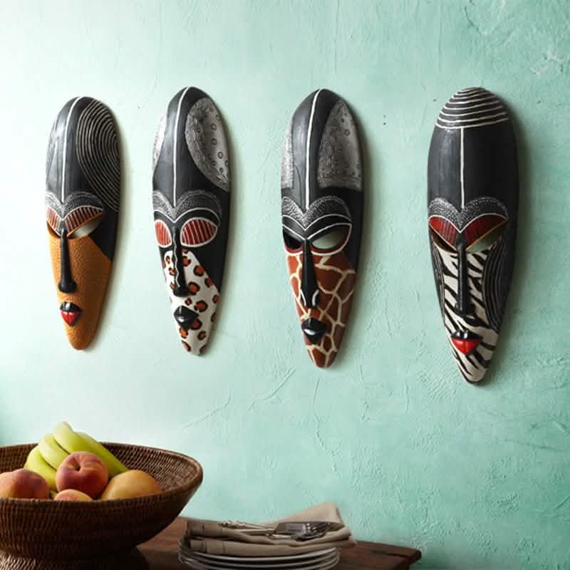 African Resin Wall Mask Décor – Handcrafted Tribal Style Ornaments - A -
