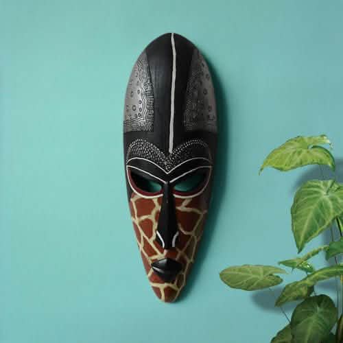 African Resin Wall Mask Décor – Handcrafted Tribal Style Ornaments - A -