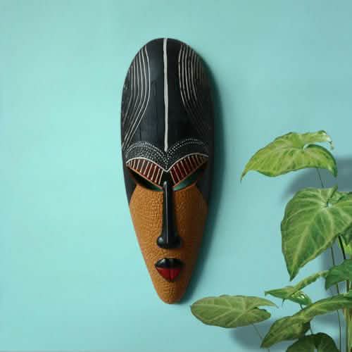 African Resin Wall Mask Décor – Handcrafted Tribal Style Ornaments - A -