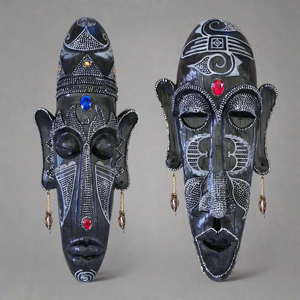 African Tribal Resin Mask Wall Art – Handcrafted Home & Bar Décor (14x6 in) - A -