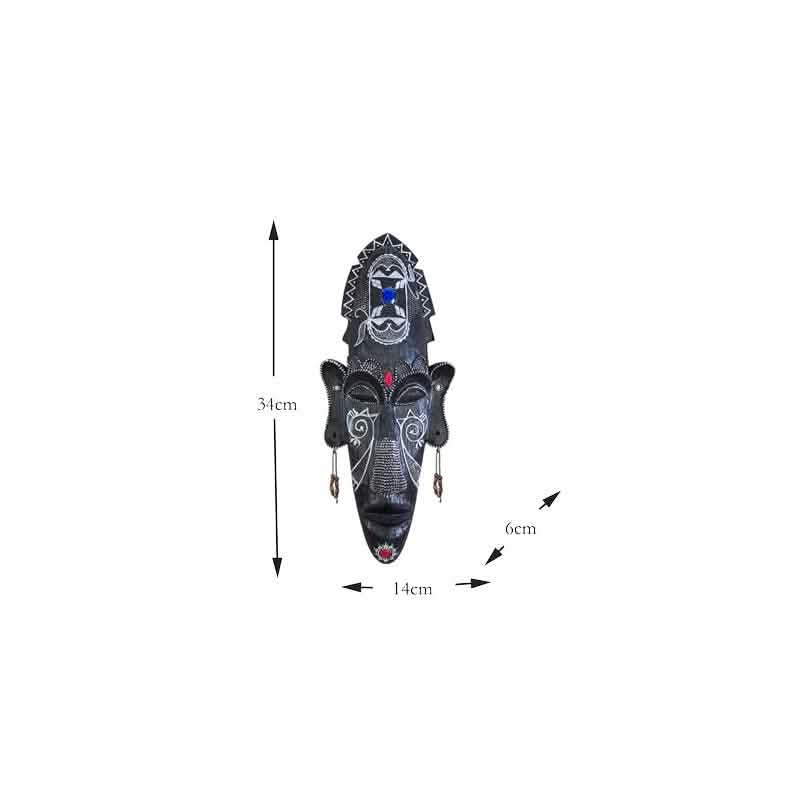 African Tribal Resin Mask Wall Art – Handcrafted Home & Bar Décor (14x6 in) - D -