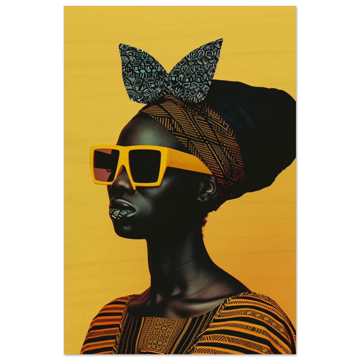 AfroFuturist Muse – Bold Afrocentric Portrait Wall Art Print - Wood Prints - 20x30 cm / 8x12″ -