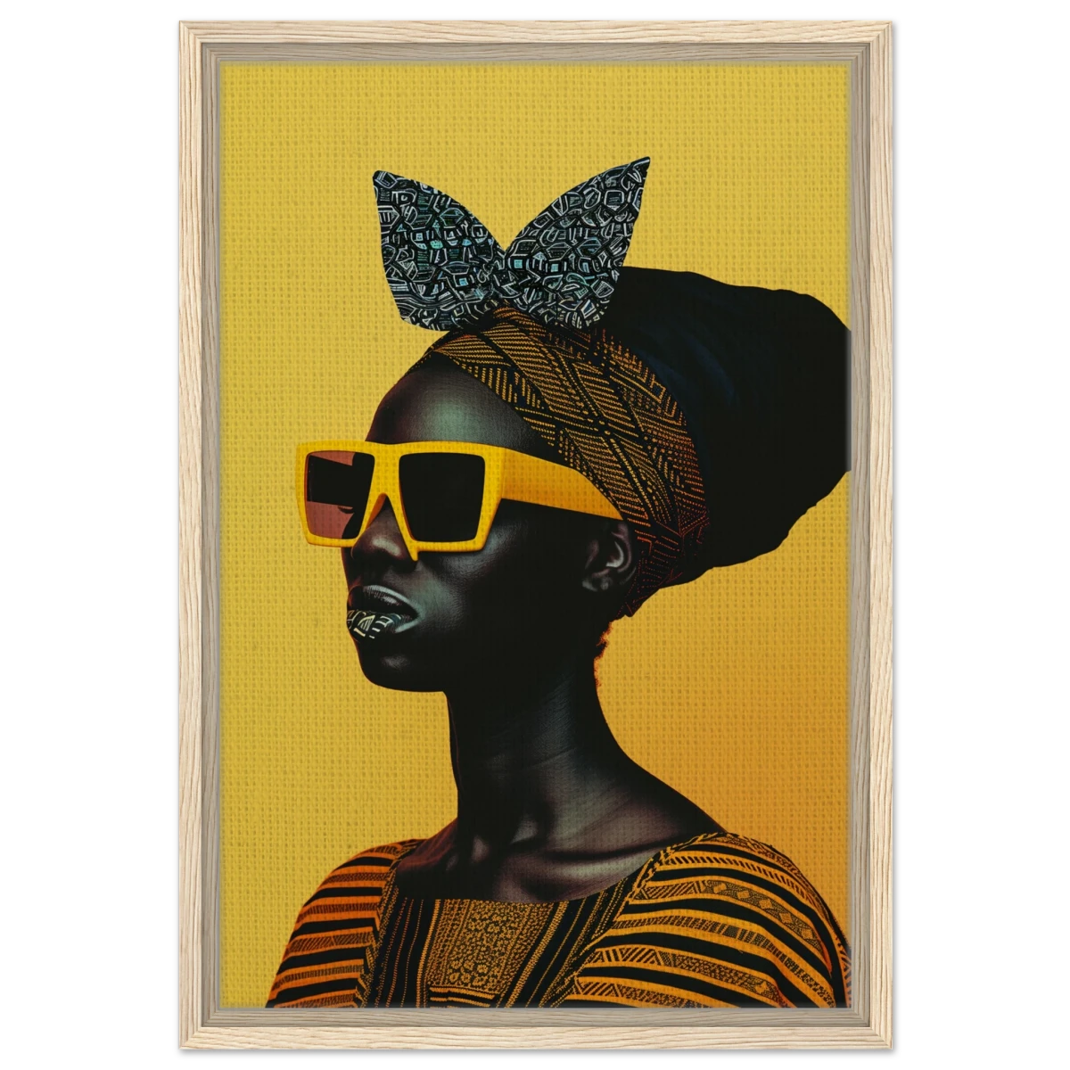 AfroFuturist Muse – Bold Afrocentric Portrait Wall Art Print - Framed Canvas - 40x60 cm / 16x24″ - Wood frame