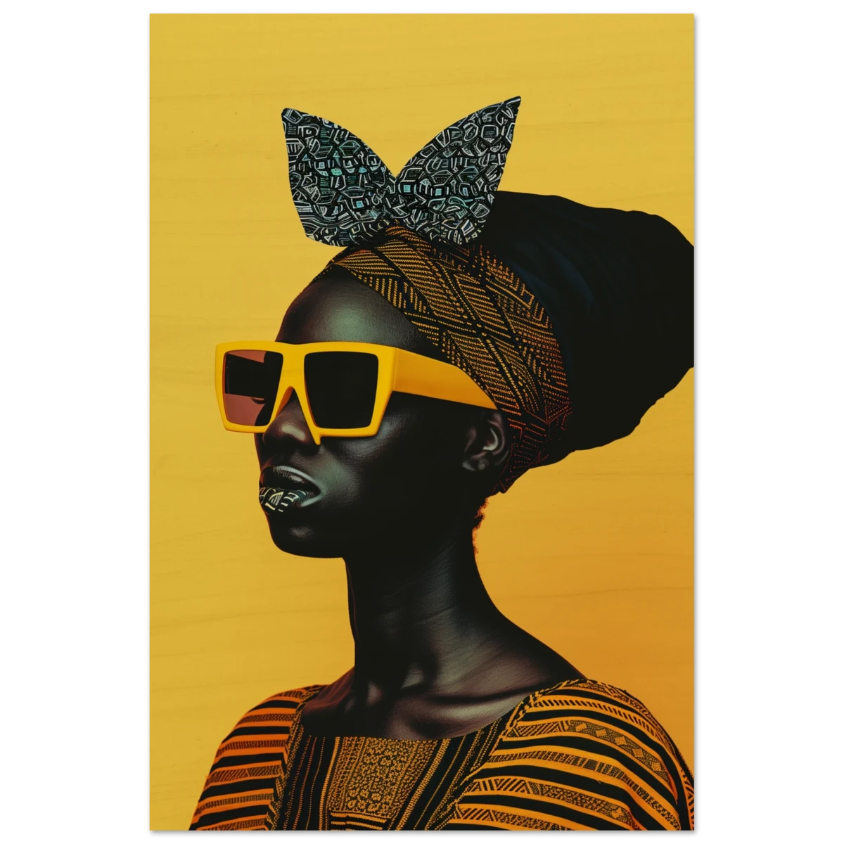 AfroFuturist Muse – Bold Afrocentric Portrait Wall Art Print - Wood Prints - 50x75 cm / 20x30″ -