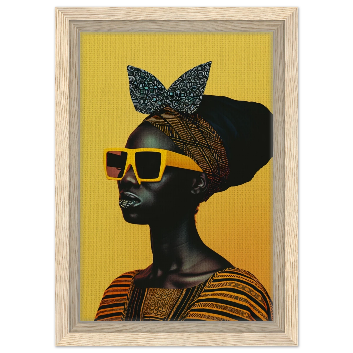 AfroFuturist Muse – Bold Afrocentric Portrait Wall Art Print - Framed Canvas - 20x30 cm / 8x12″ - Wood frame